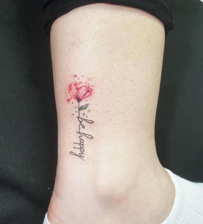Flower Be Happy Tattoo on Ankle