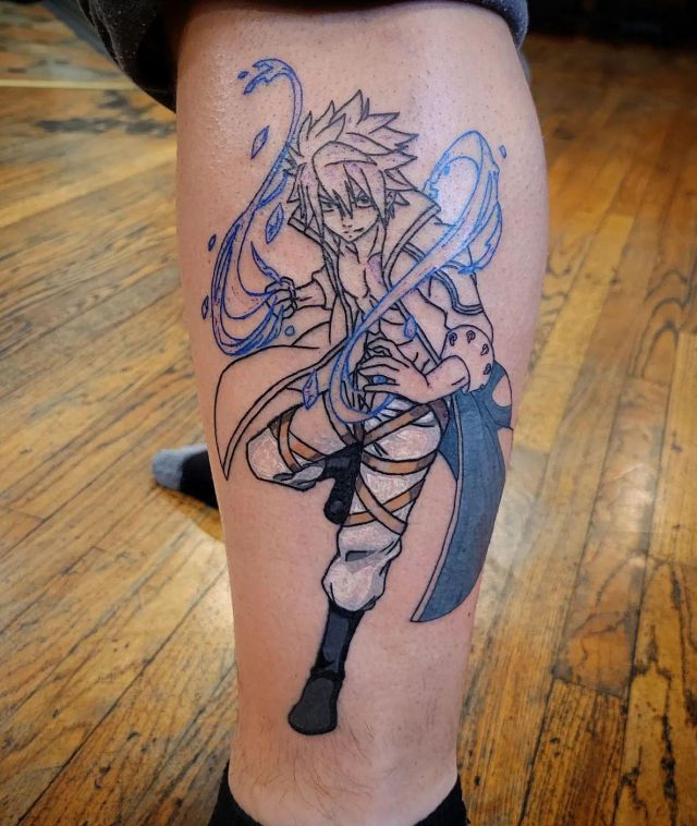 Unique Fairy Tail Tattoo on Leg