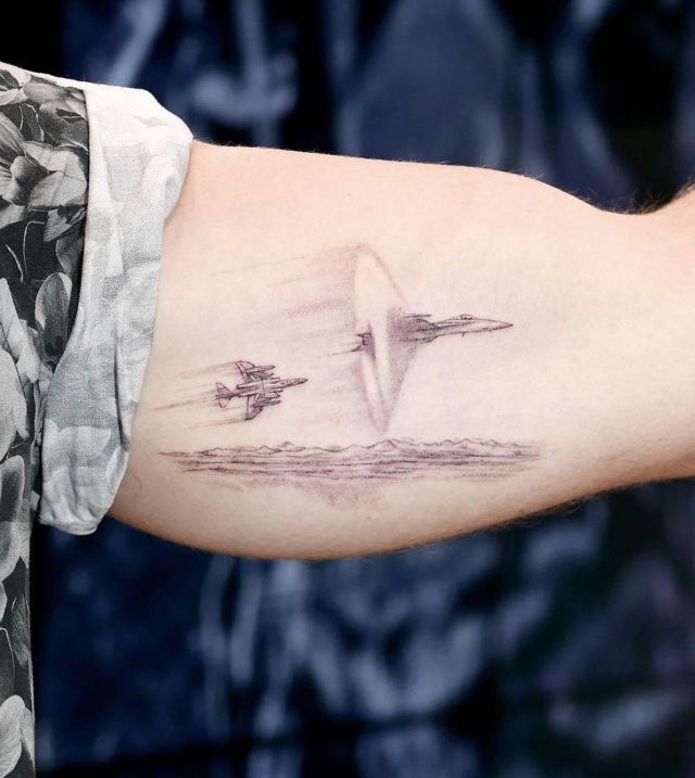 Cool Jet Tattoo on Upper Arm