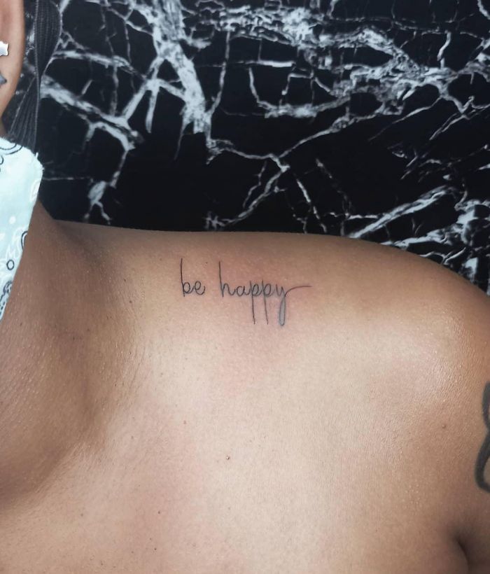 Cute Be Happy Tattoo on Shoulder