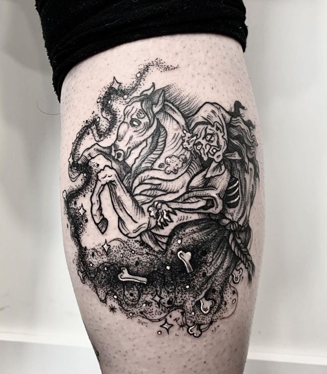 Black and White Fairy Tail Tattoo on Leg