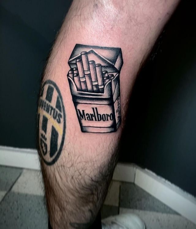 Pretty Marlboro Tattoo on Leg