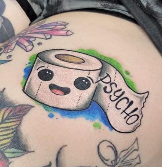 Cute Toilet Paper Tattoo on Thigh
