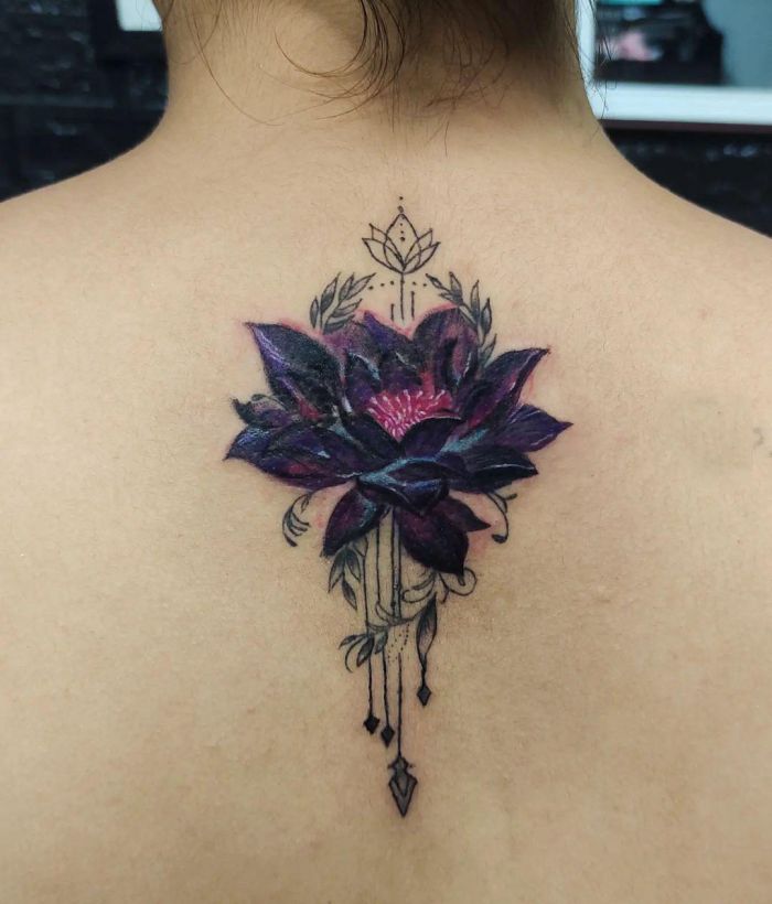 Exquisite Black Lotus Tattoo on Back