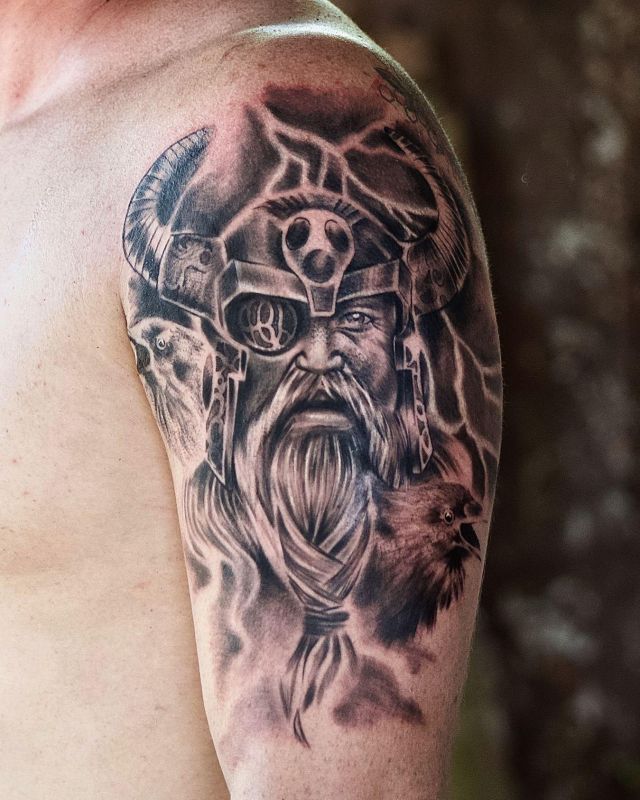 Unique Odin Tattoo on Shoulder