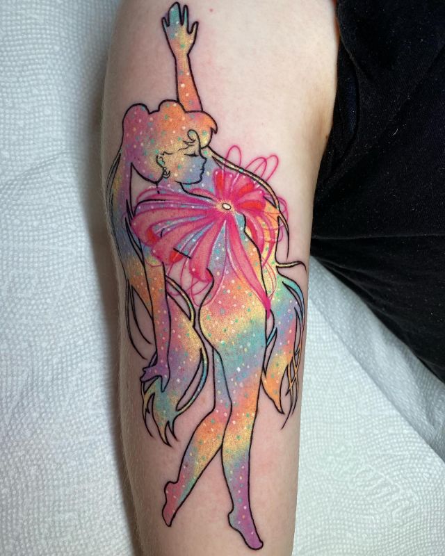 Rainbow Sailor Moon Tattoo on Upper Arm