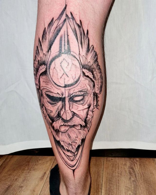 Awesome Odin Tattoo on Leg