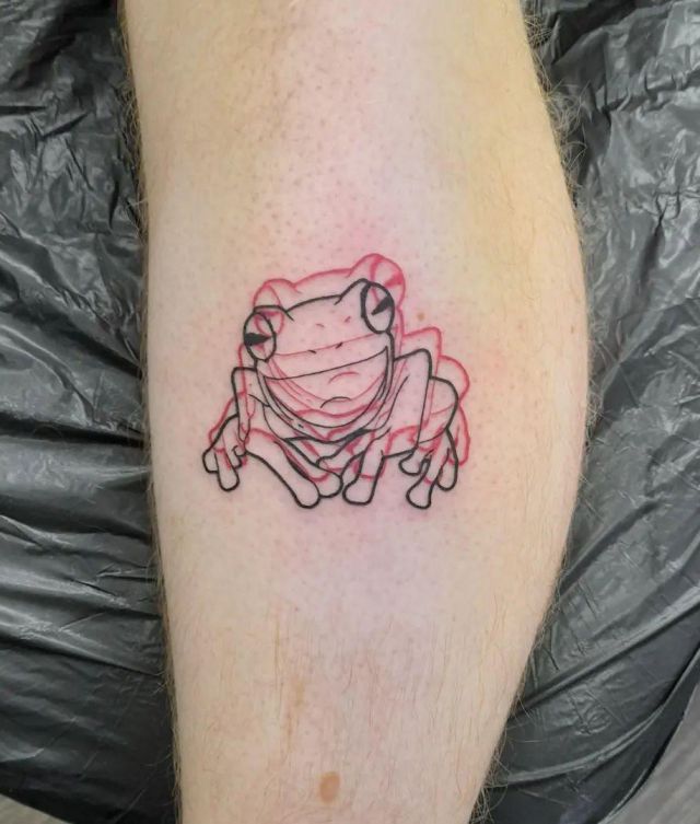 Double Vision Tree Frog Tattoo on Leg