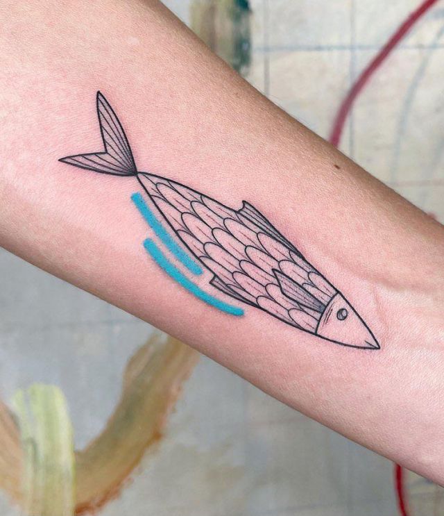 Unique Anchovy Tattoo on Forearm
