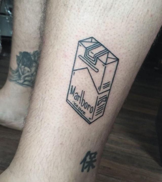 Simple Marlboro Tattoo with Door on Leg