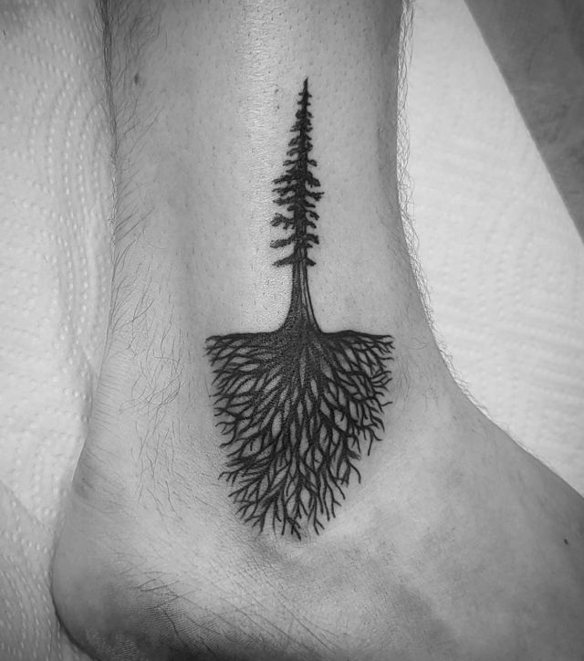 Small Sequoia Tree Tattoo on Ankle