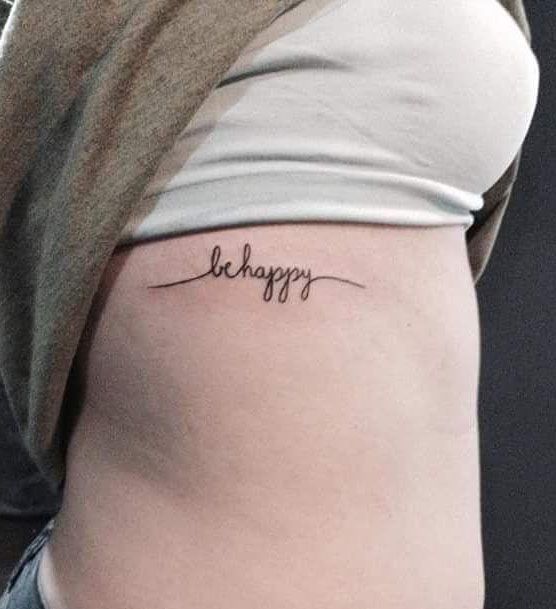 Elegant Be Happy Tattoo on Side Body