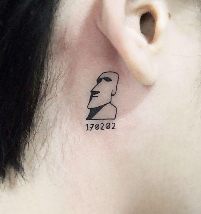 Small Moai Tattoo behind the Ear