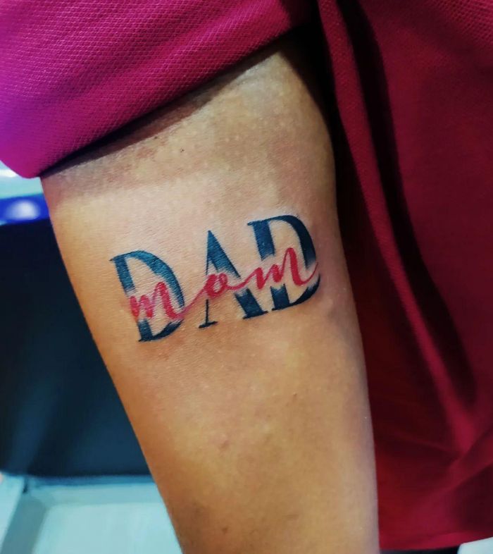 Classy Mom Dad Tattoo on Forearm