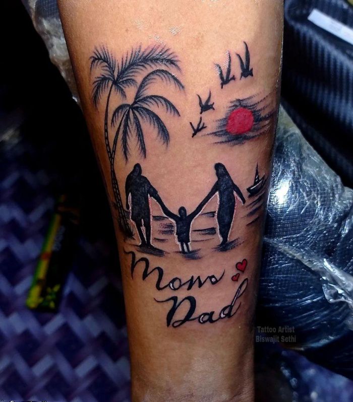 Seaside Mom Dad Tattoo on Leg