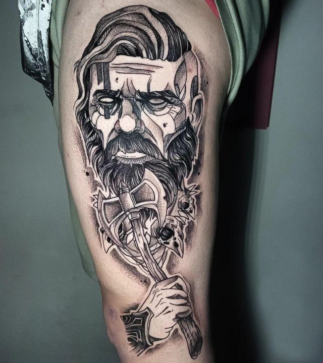 Awesome Odin Tattoo on Thigh