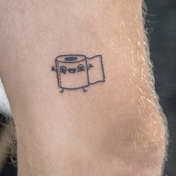 Cute Toilet Paper Tattoo on Leg