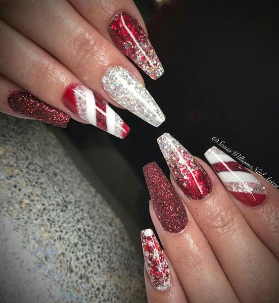 50 Festive Red Coffin Christmas Nails to Inspire You | Xuzinuo | Page 34